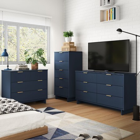 Manhattan Comfort Granville Midnight Blue 5-Drawer Tall Dresser, 3-Drawer Standard Dresser and 6-Drawer Double Dresser GRAN034